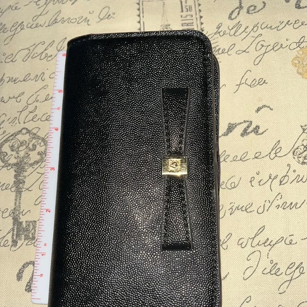 Beautiful Anne Klein Card Holder & Phone Case. Black Leather w/ snap closure